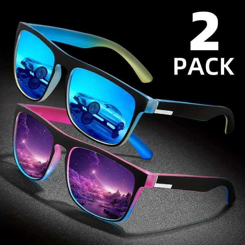 2pcs Square Gradient Mutipcolor Polari Sunes Anti Glare Sun S For Summer Party Vacation Travel Driving Fishing W250709