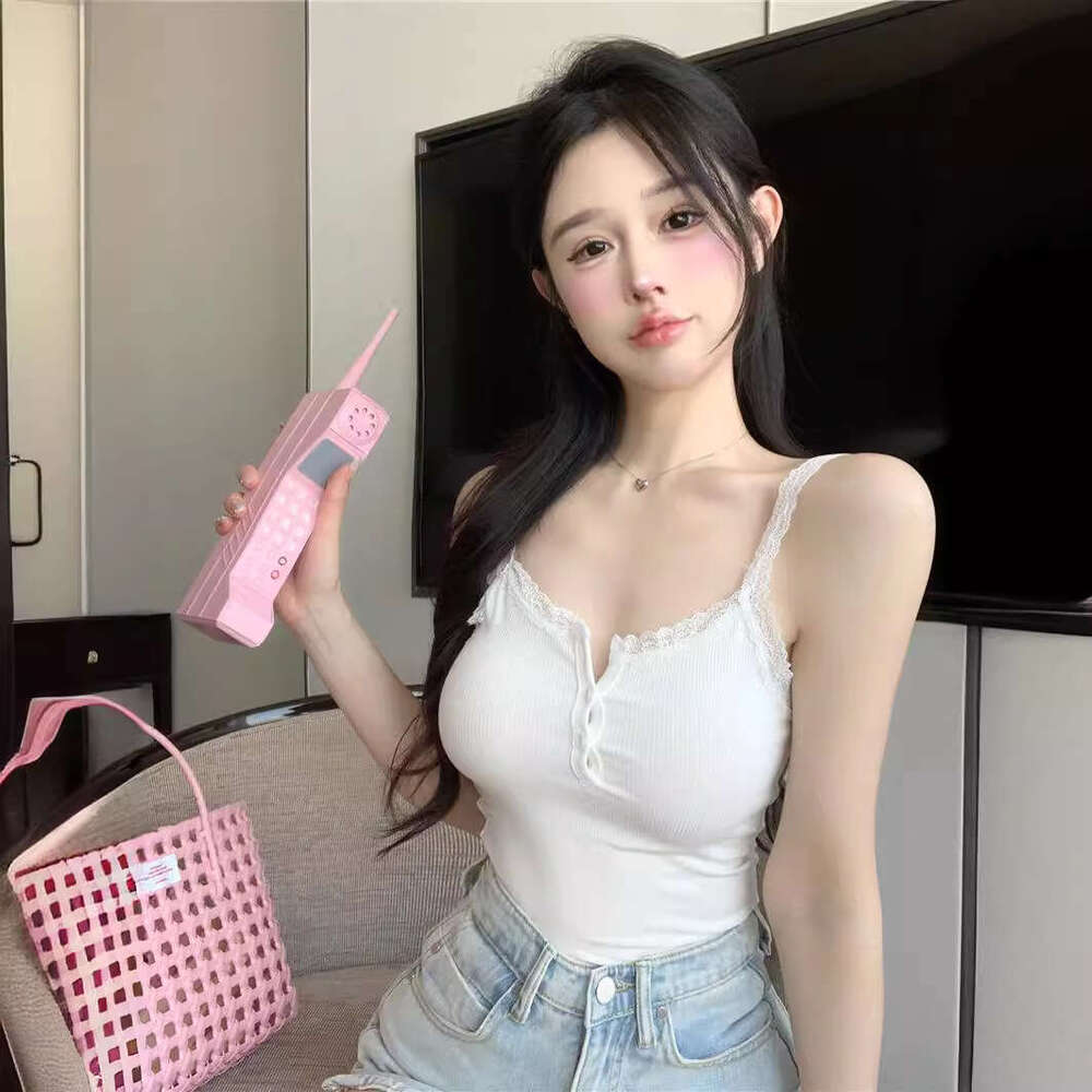 Pure Desire Style White Camisole For Women Summer Lace Trim Slim Fit Sexy Inner Short Top B5