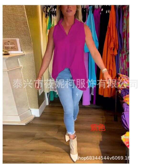 New Spring And Summer Women's Sleeveless Solid Color Back Pleated Shirt B5