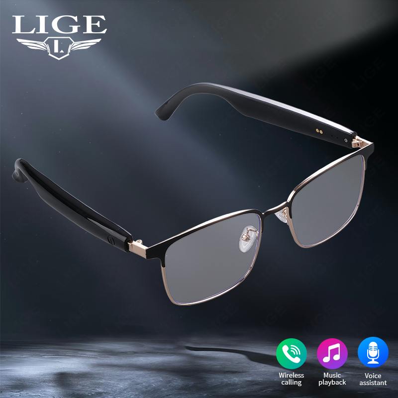 LIGE Smart glasses, polarized Bluetooth sunglasses with built-in microphones and speakers, open ears, voice assistants, UV-resistant audio sunglass