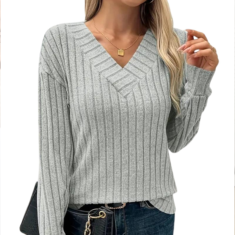 Women's Knits & Tees Cute Womens V-neck Cable Knit Sweater - Soft Long Sleeve Tee