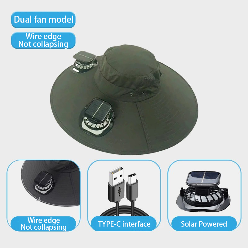 Solar Powered & USB Charging Full Mesh Electric Fan Cap - Waterproof with UV Protection