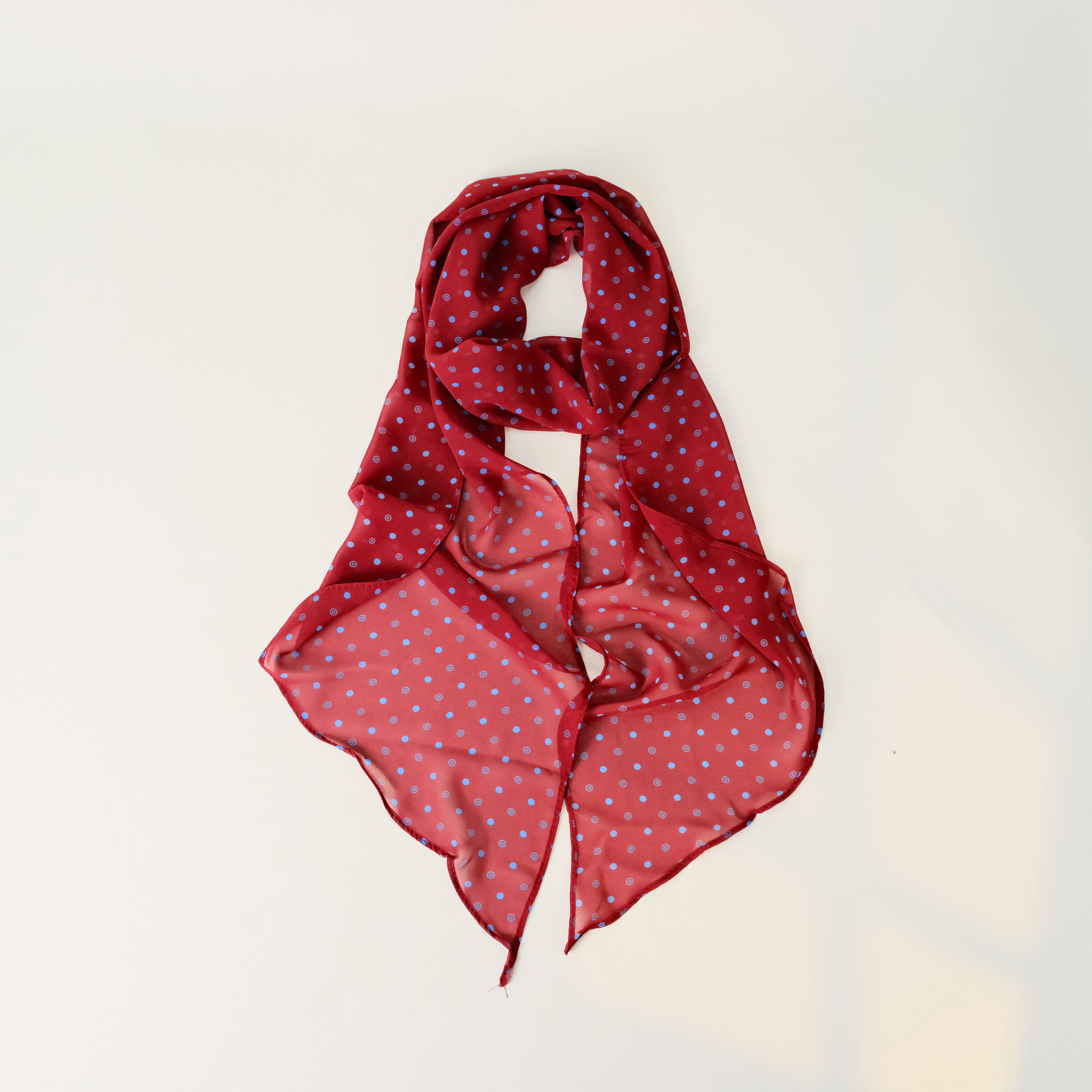 K1297 Spring and summer new silk scarf for women, georgette sunscreen headscarf, bright long strips, polka dot love, light and thin scarf for outer we