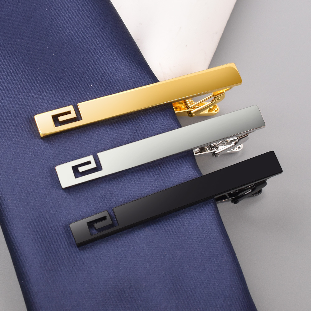 Chic Color-Matched Tie Bars Holders 3-Piece Tie Clip Set Gold Silver Tone Clasp for Gents Men Without Chain
