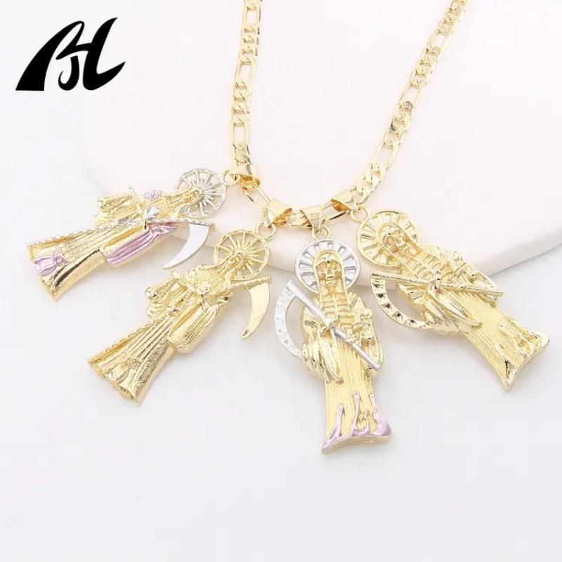 Oro Laminado 14k Blanco Santa Muerte Pendant La Santa Muerte Grim Reaper Pendant Religious Medals Santisima Muerte Jewelry Men