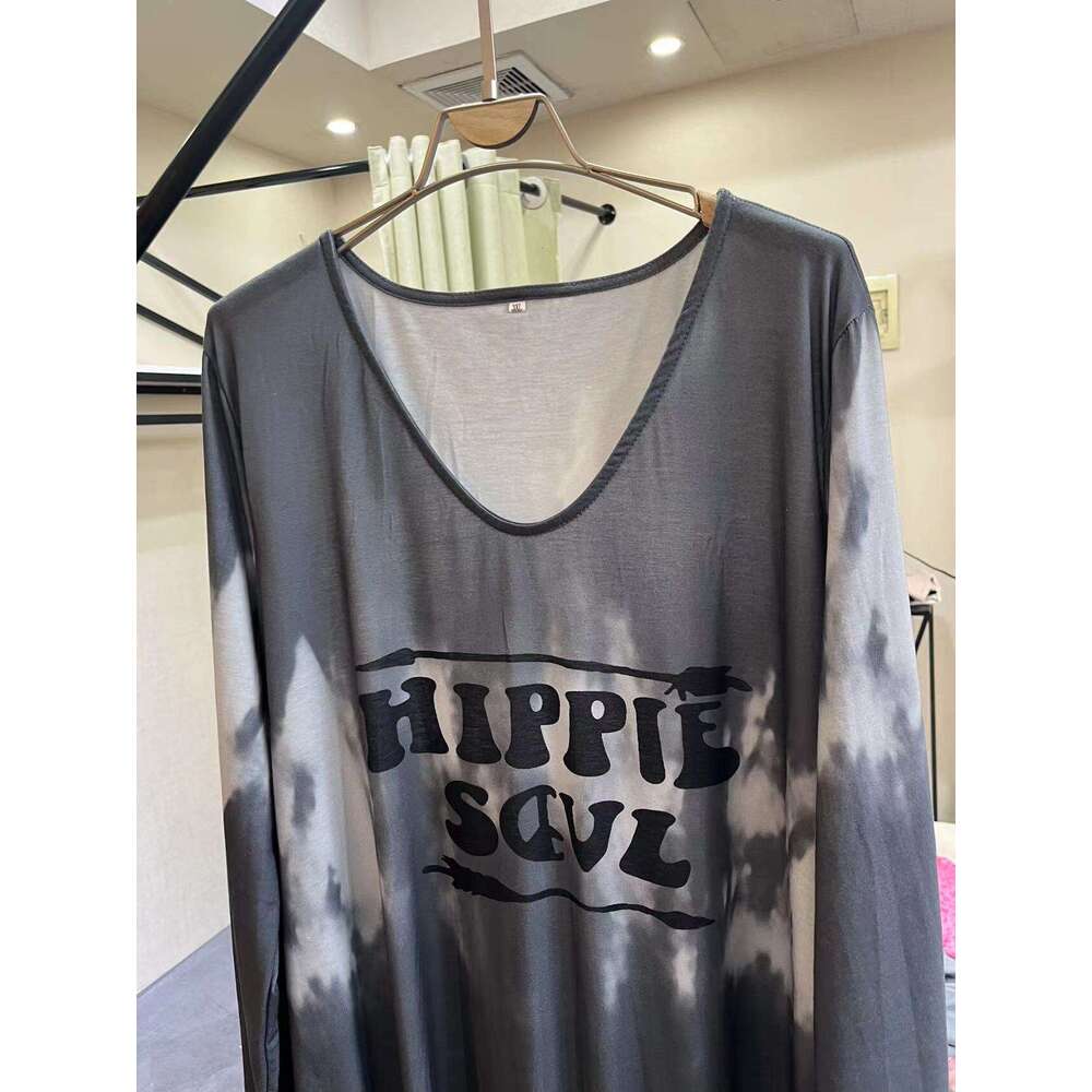 Women's Summer New V-Neck Long Sleeve Dress Elegant Hepburn Style Versatile B5