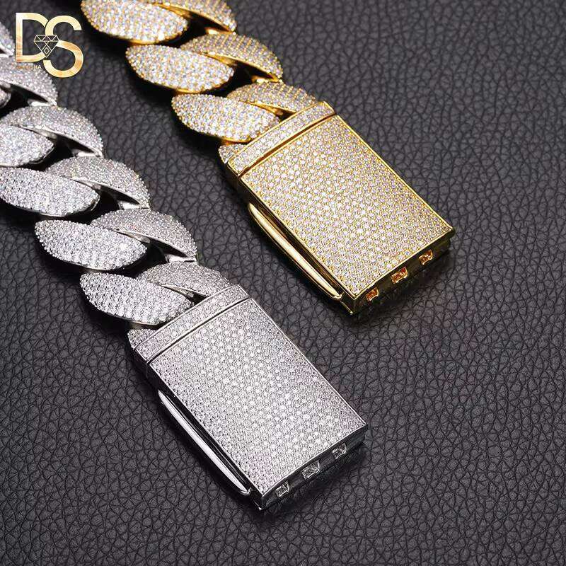 Luxurious Sier Stone Necklace 22mm 24mm 30mm Rapper Style Men's Iced Out Jewelry Hip Hop Thick Cuban Chain