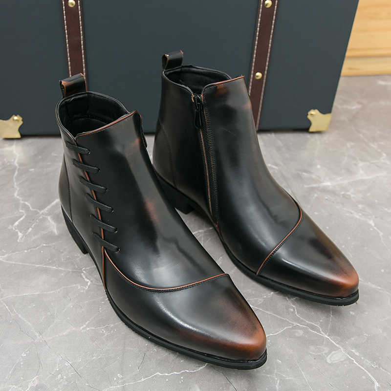 92345- Martin boots men's Korean version British pointed high top men's trendy European and American personalized leather shoes men's B