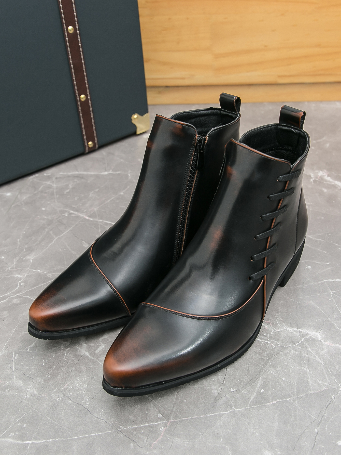 92345- Martin boots men's Korean version British pointed high top men's trendy European and American personalized leather shoes men's B
