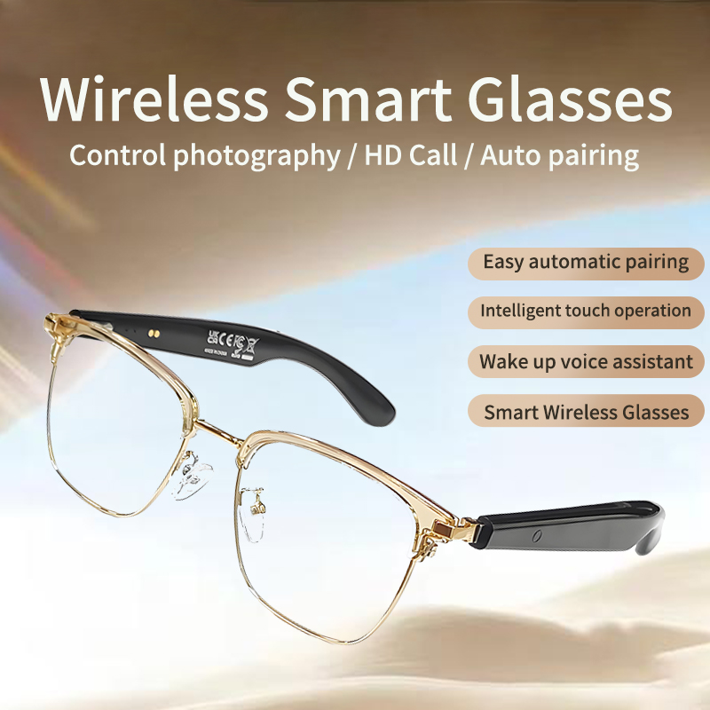 LIGE Smart glasses, adaptive photochromic lenses with light, open ear speakers and microphones Wireless call music control sports outdoor glasses