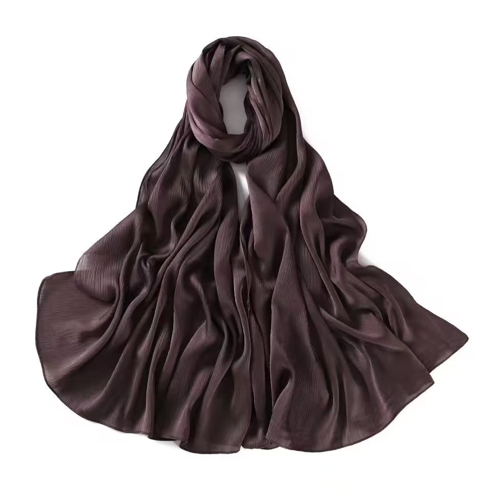 T1178 New Satin Natural Wrinkle Long Solid Color Crepe Women's Casual Scarf