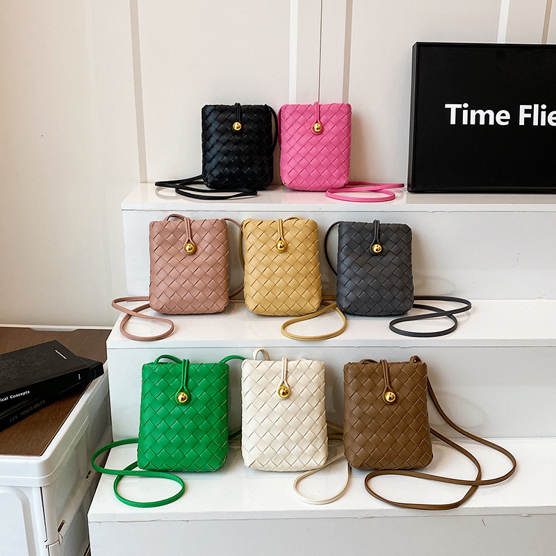 Free shipping designer Carefully Selected French Style High-End Woven Women Bag Fashionable Vertical Phone Bag Vintage Coin Purse Textured Crossbody B