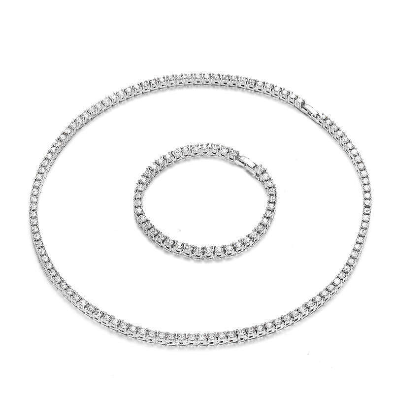Trendy INS 4mm Tennis Chain Alloy Rhinestone Unisex Necklace Bracelet Set Accessories Jewelry