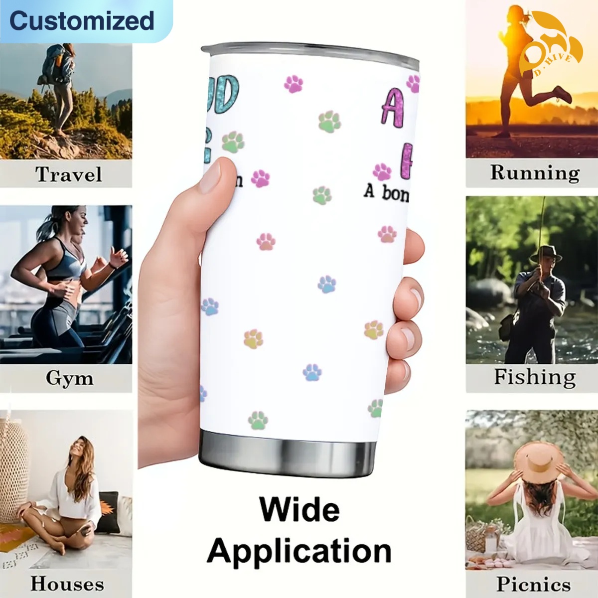 free shipping of customized 20OZ travel mug with sliding cover with exquisite patterns from US