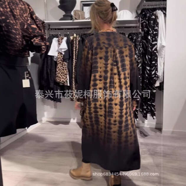 Leopard Print New Long Dress Loose Casual Autumn And Winter B5