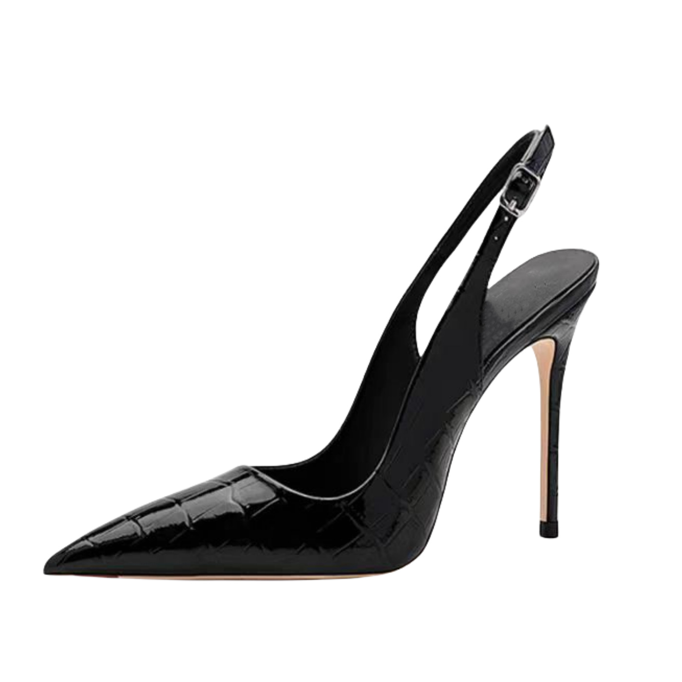 Wholesale Women's Black Stone Texture Patent Leather Stiletto Sandals - Pointed Toe Ankle Strap Buckle Evening Party Shoes Factory Direct from Ch