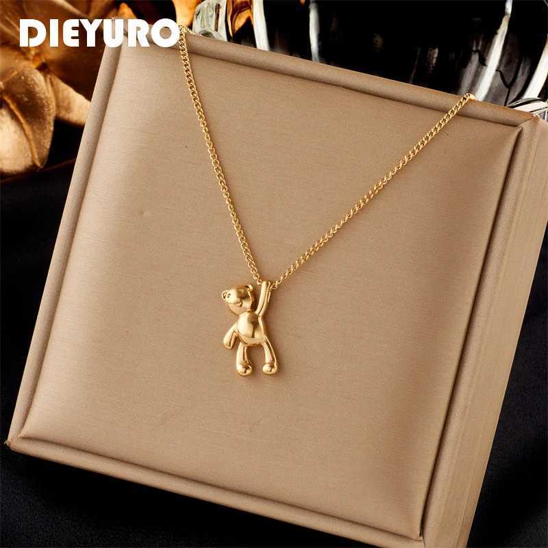 316L Stainless Steel Cute Bear Pendant Necklace for Women Fashion Girls Clavicle Chain Jewelry Birthday Gifts for Lovers y250709