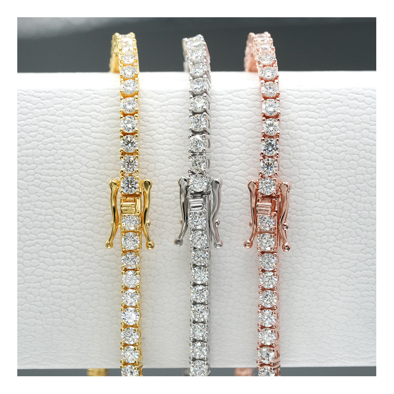 3mm 925 Sterling Silver Grade Gra VVS White Mossanite Moissanite Diamond Tennis Chain Bracelet for Gift