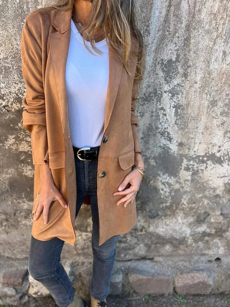 Autumn Winter Women Fashion Solid Long Trench Coats Vintage Mid length Polo Collar Long Sleeve Open Front Coat Female Outerwears 250709