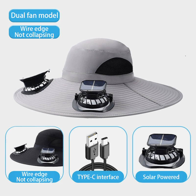 Semi-Mesh Solar Powered + USB Charging Fan Cap - Waterproof & Sunscreen