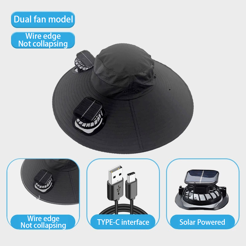 Solar Powered & USB Charging Full Mesh Electric Fan Cap - Waterproof with UV Protection
