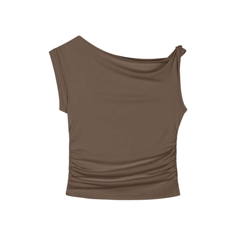 Spicy Girl Off-Shoulder Sleeve T-Shirt For Women Summer Pure Desire Style Sexy Irregular Design Ruched Short Top B5