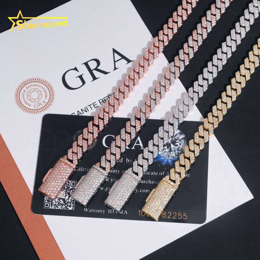 RTS 8mm Iced Out Chain Sterling Sier Gold Plated Pass Test VVS Moissanite Cuban Necklace