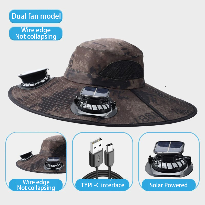 Breathable Cool Mesh Hat w/ Integrated Electric Fans & Dual Power Options: Solar Charged & USB Portable Cooling Headwear