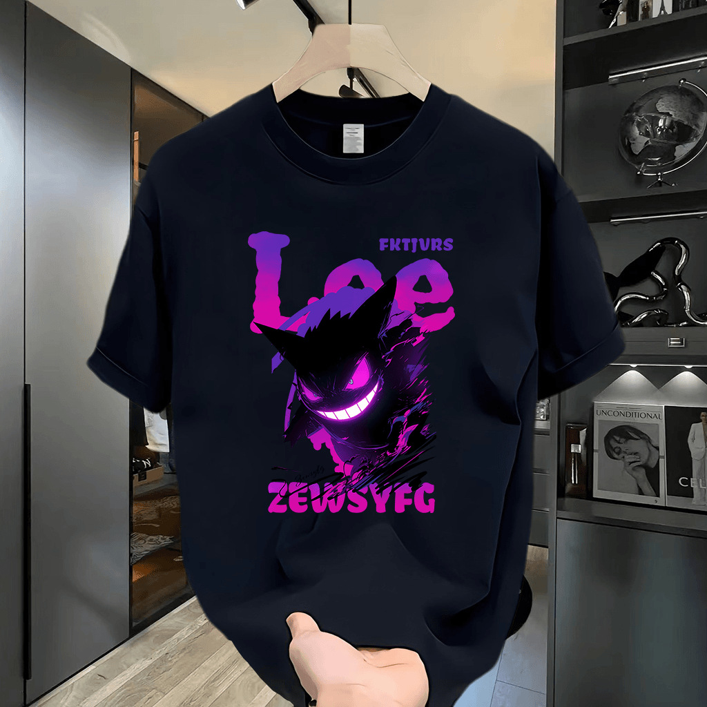 free shipping for man The new summer pure cotton men's printed T-shirt is a trendy and versatile round-neck T-shirt Cartoon print Youth trend att