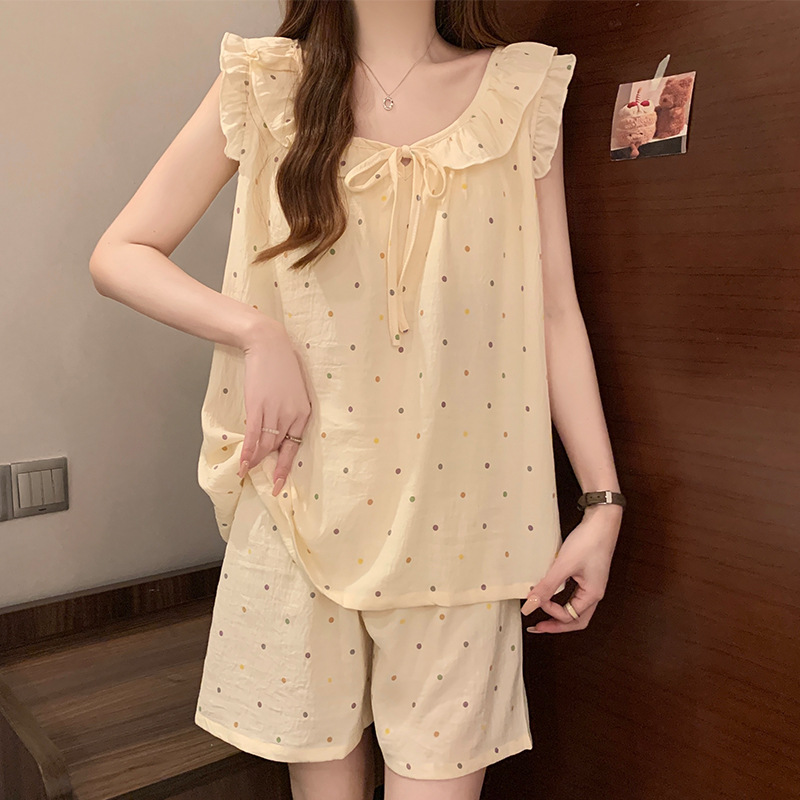 B971-Cloud cotton vest shorts pajamas women's suit summer 2025 new style with chest pad sweet home clothes