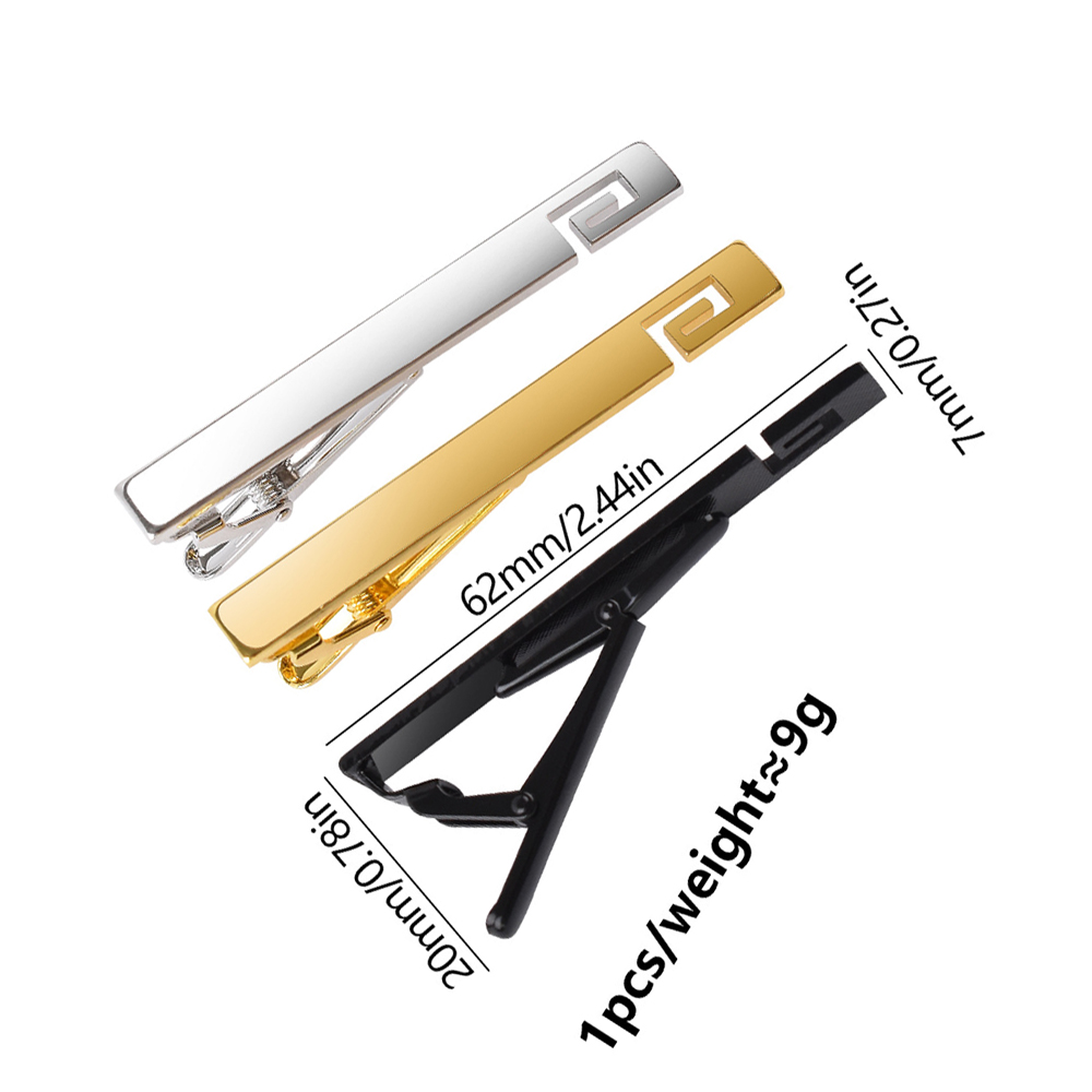 Chic Color-Matched Tie Bars Holders 3-Piece Tie Clip Set Gold Silver Tone Clasp for Gents Men Without Chain