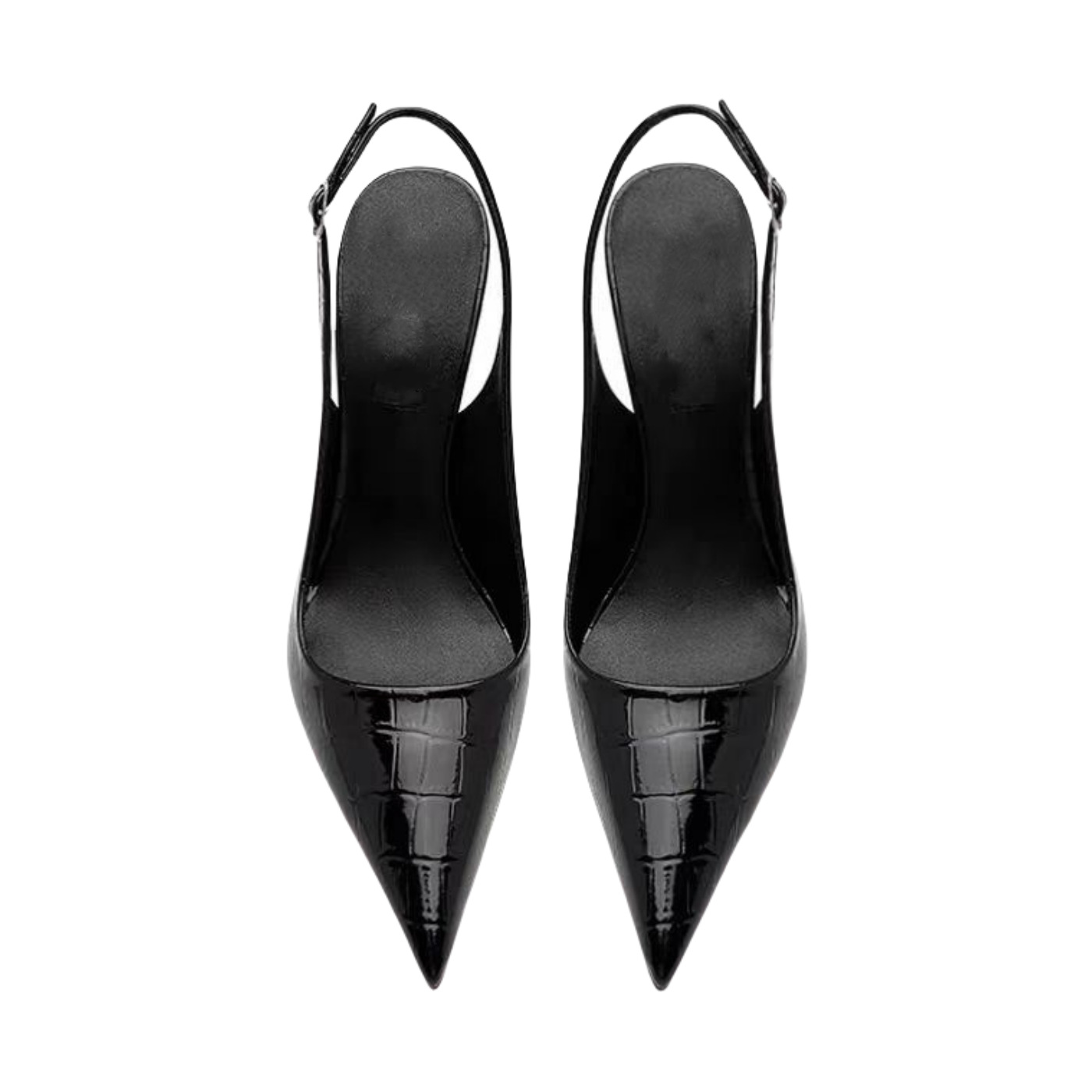 Wholesale Women's Black Stone Texture Patent Leather Stiletto Sandals - Pointed Toe Ankle Strap Buckle Evening Party Shoes Factory Direct from Ch