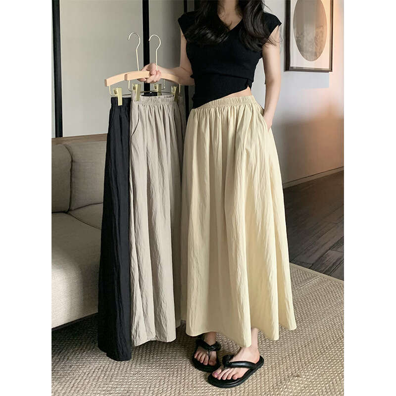 Pleated Mid-Length For Women Summer New High Slimming Elastic Waist A-Line Umbrella Skirt B5