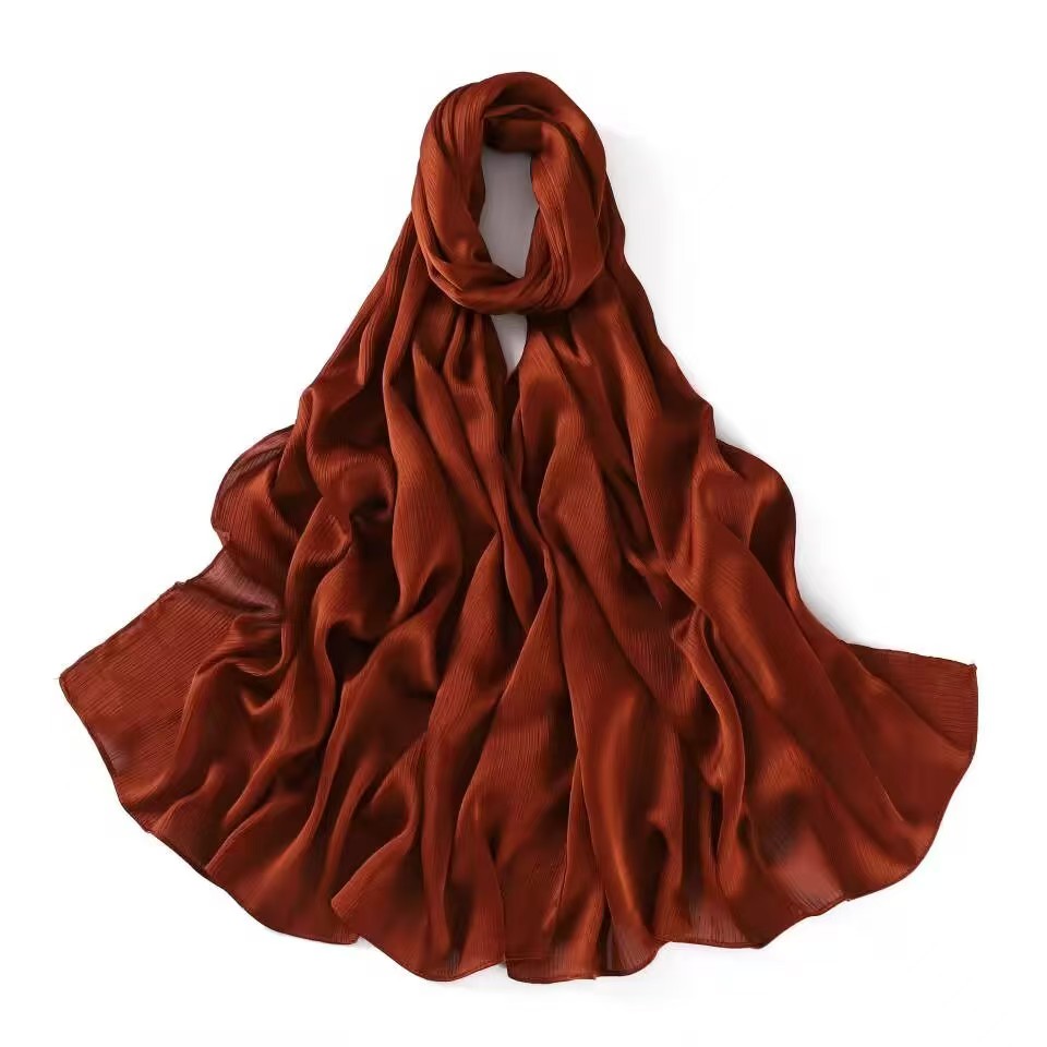 T1178 New Satin Natural Wrinkle Long Solid Color Crepe Women's Casual Scarf