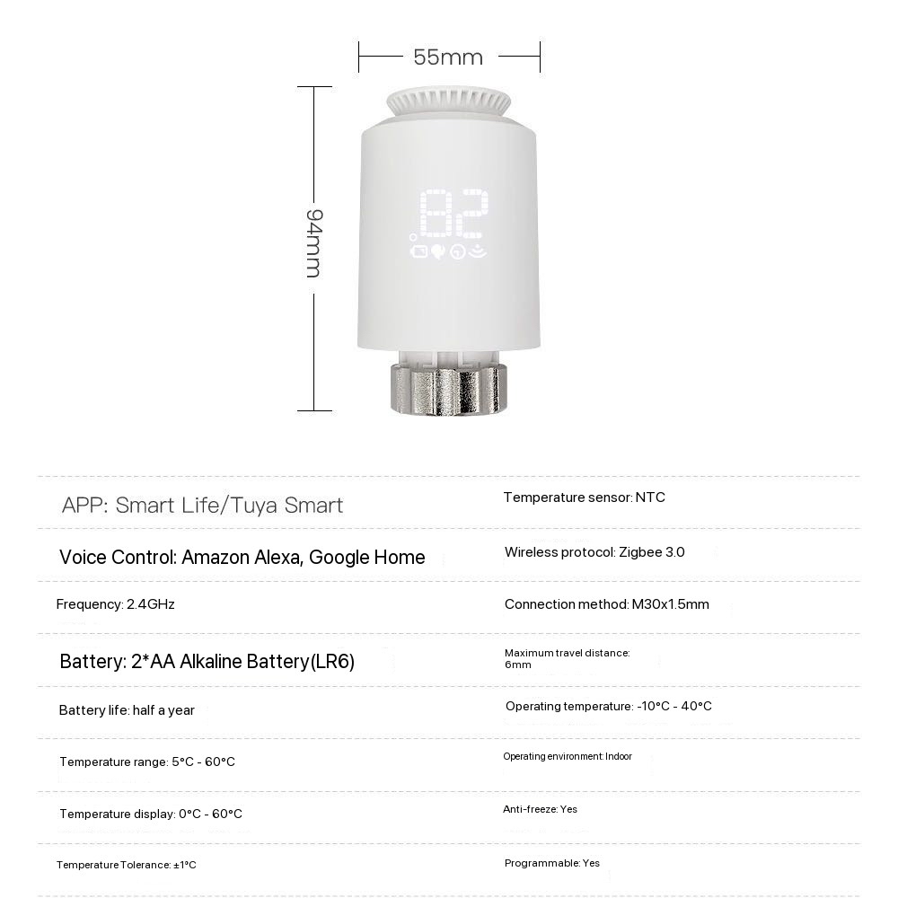 Tuya Smart ZigBee 3.0 TRV Radiator Actuator Valve Thermostatic Radiator Valve Temperature Controller Support Alexa Google Home