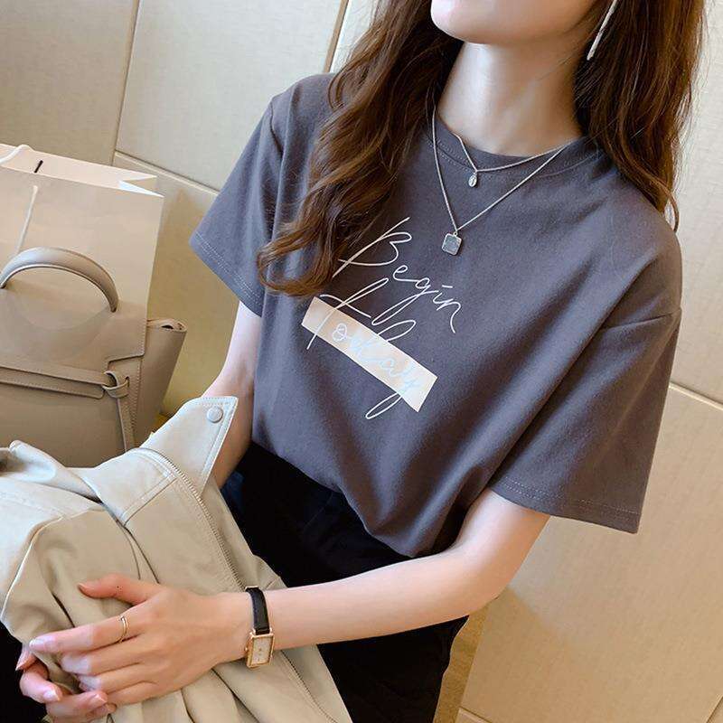 Summer New Fashion Stylish Printed Round Neck Short T-Shirt For Women Loose Half Sleeve Base Shirt B5