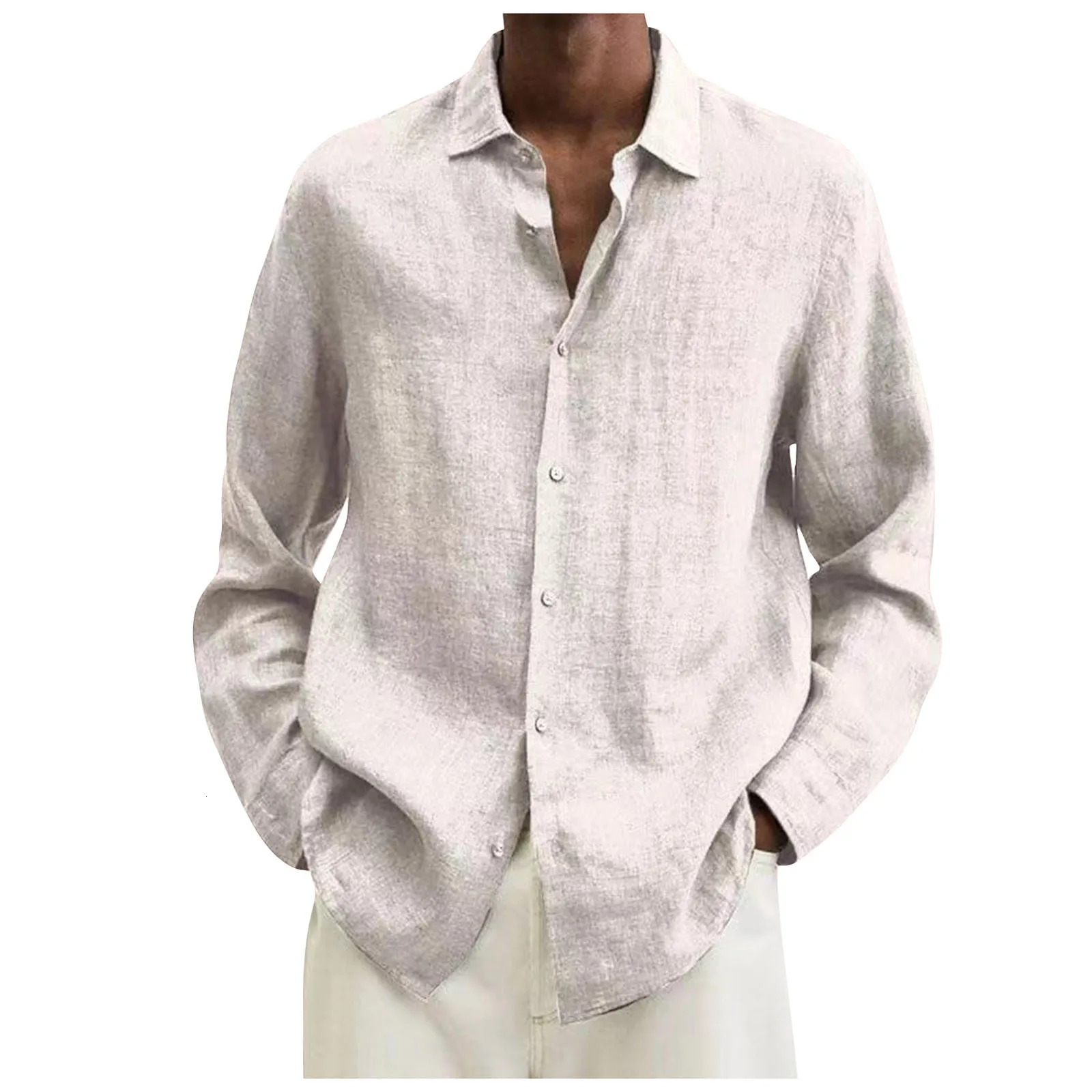 Cotton Linen MenS Casual Clothing 2024 Spring Summer Solid Color Long Sleeve Shirts Loose Simple 250709