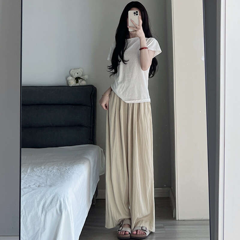 Wide-Leg For Women Summer New High-Waist Draped Casual Lazy Pleated Yamamoto Pants Straight Loose Trousers B5