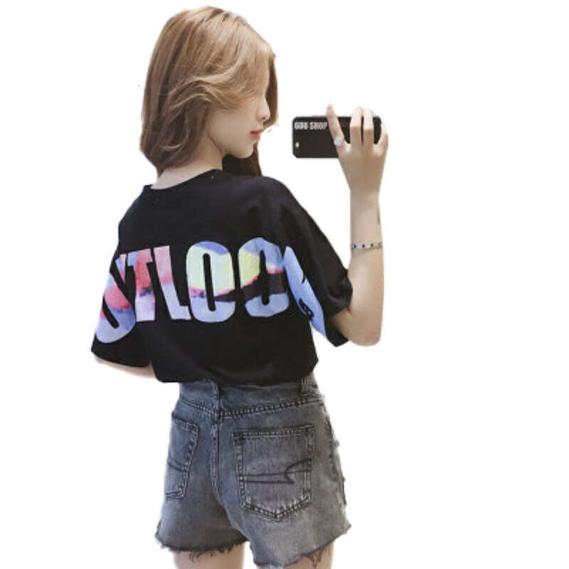 Colorful Letter Short T-Shirt Women, Ins Trend Summer Korean Version New Loose Plus Size Student Half Sleeve Top For Women B5