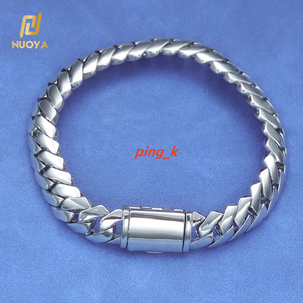 NUOYA 18K Gold Plated Cuban Chains 925 Silver Bracelet 12MM Rapper Men Hip Hop Cuban Link Chain
