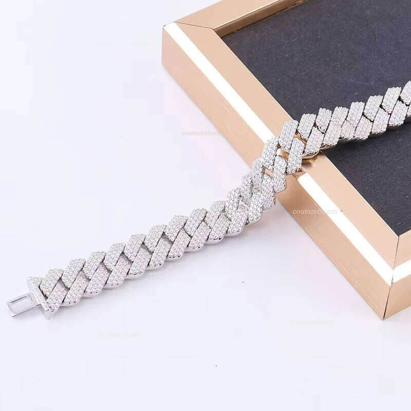 Hip-Hop Style Moissanite Miami 12mm Width High-Quality Gold-Plated Cuban Chain Pure Sier