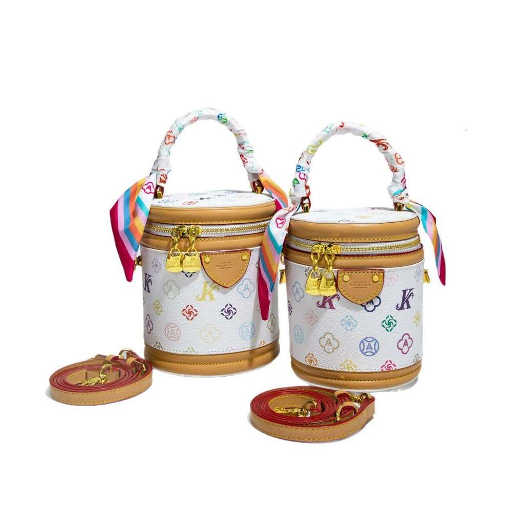 Monica Chic Monogram White Tricolor Trendy Fortune Bucket Fashion Versatile Crossbody Shoulder Bag for Women