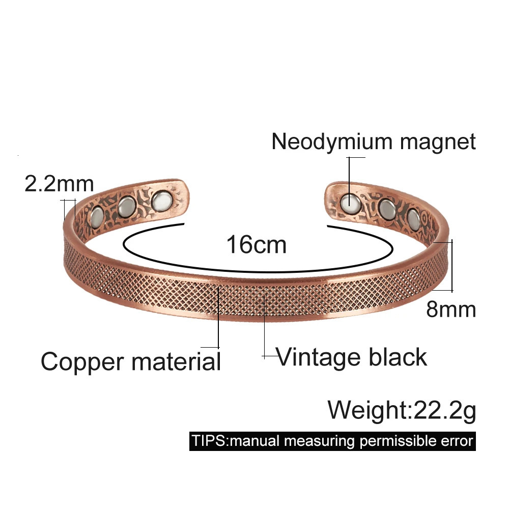 Vinterly Pure Copper Magnetic Bracelets Adjustable 8mm Knot Magnet Cuff Bangle Vintage Health Energy Jewelry Women Men Resizable 250707