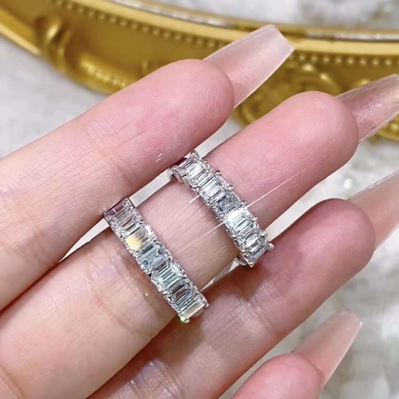14K White Gold 0.1CT 0.2CT Emerald Cut VVS Lab Grown Diamond Ring Band Eternity Ring