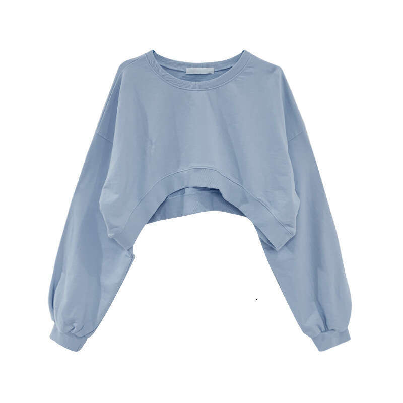 Short Sweatshirt For Women Autumn Korean Solid Color New Loose Round Neck Long Sleeve Top Women's Fashion B5