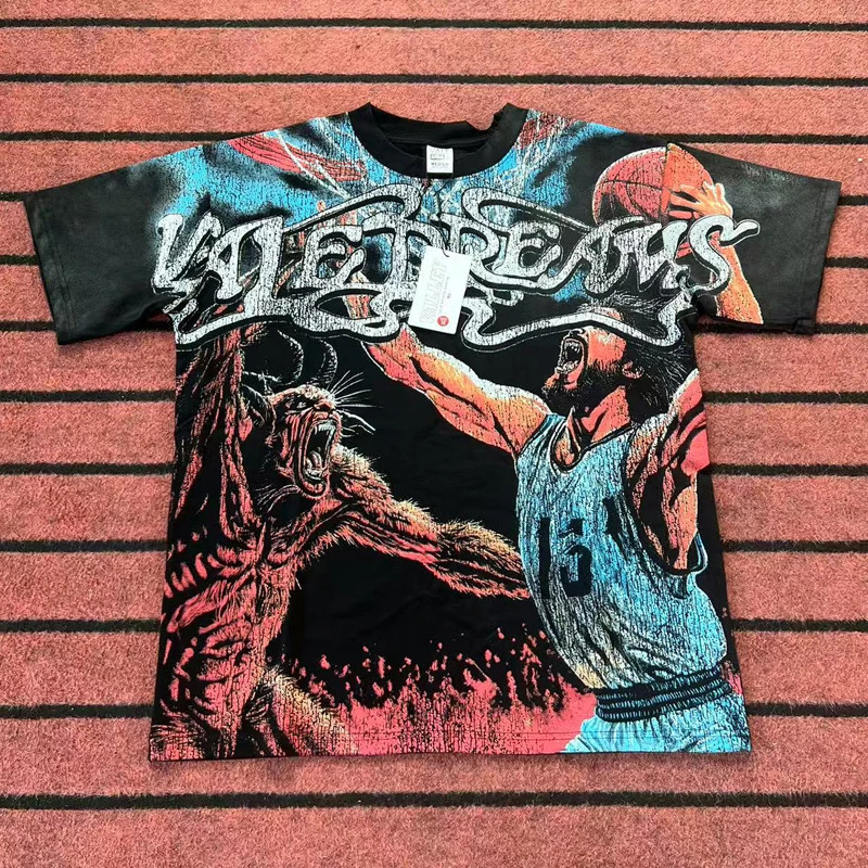 Fashion Mens Vale T-shirts Monster Basketball Player Full Print Short Sleeve Harajuku Style Retro VALLEY Top Tee 250709