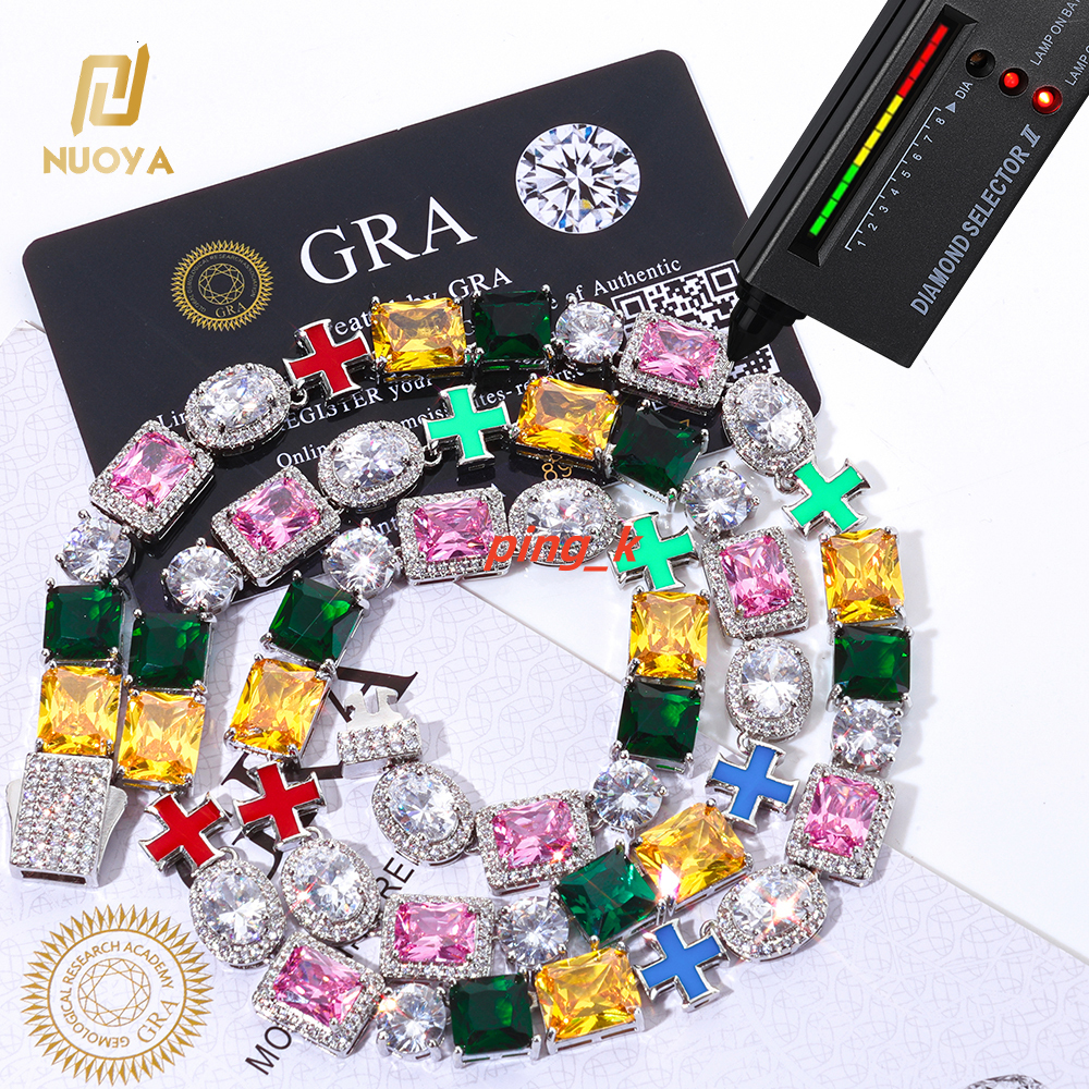 NUOYA 10mm Oil Drop Chain Necklace Custom Multi Color Enamel VVS Moissanite Bling 925 Silver Jewelry Gift
