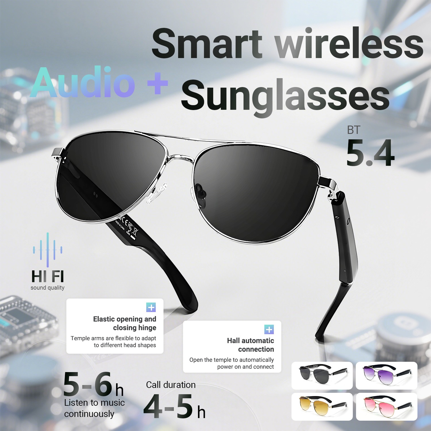 LIGE Smart glasses and sunglasses are equipped with built-in microphones and speakers, voice assistants, and UV protection Wireless call music control