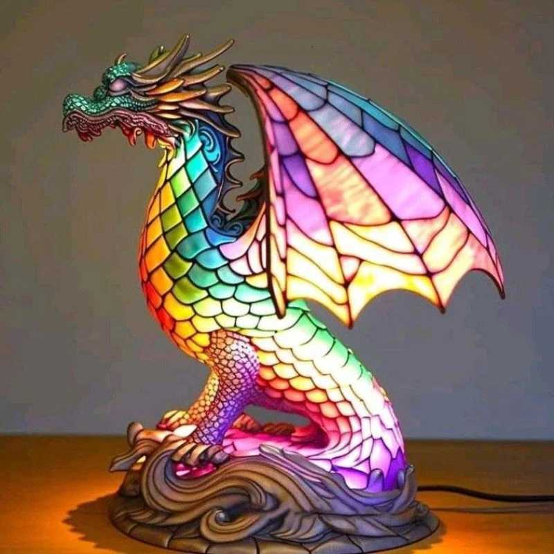 Animal Table Lamp SeriesStained Glass CatDragonWolfHorseOwlDolphinTurtleElephantMermaid Table Lamp Night Light Z250710