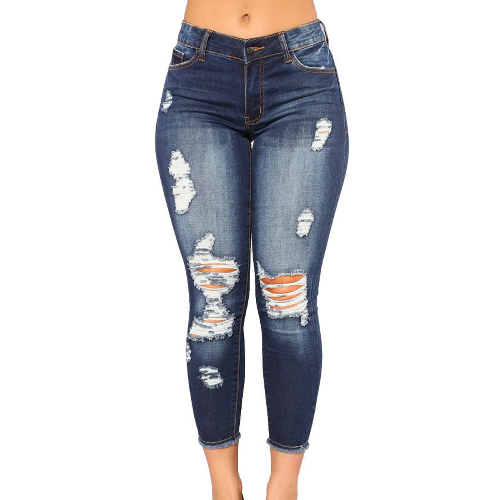 Women's High Waist Stretch Ripped Slim Fit Jeans for Commuting with Style